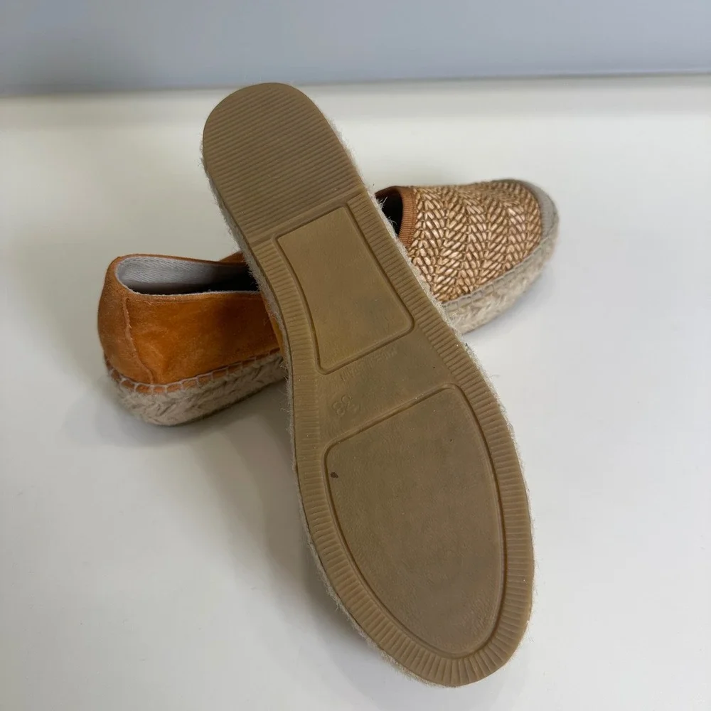 Viguera Spain Womens 38 Burnt Orange Suede Woven Straw Espadrille Flats Slip On